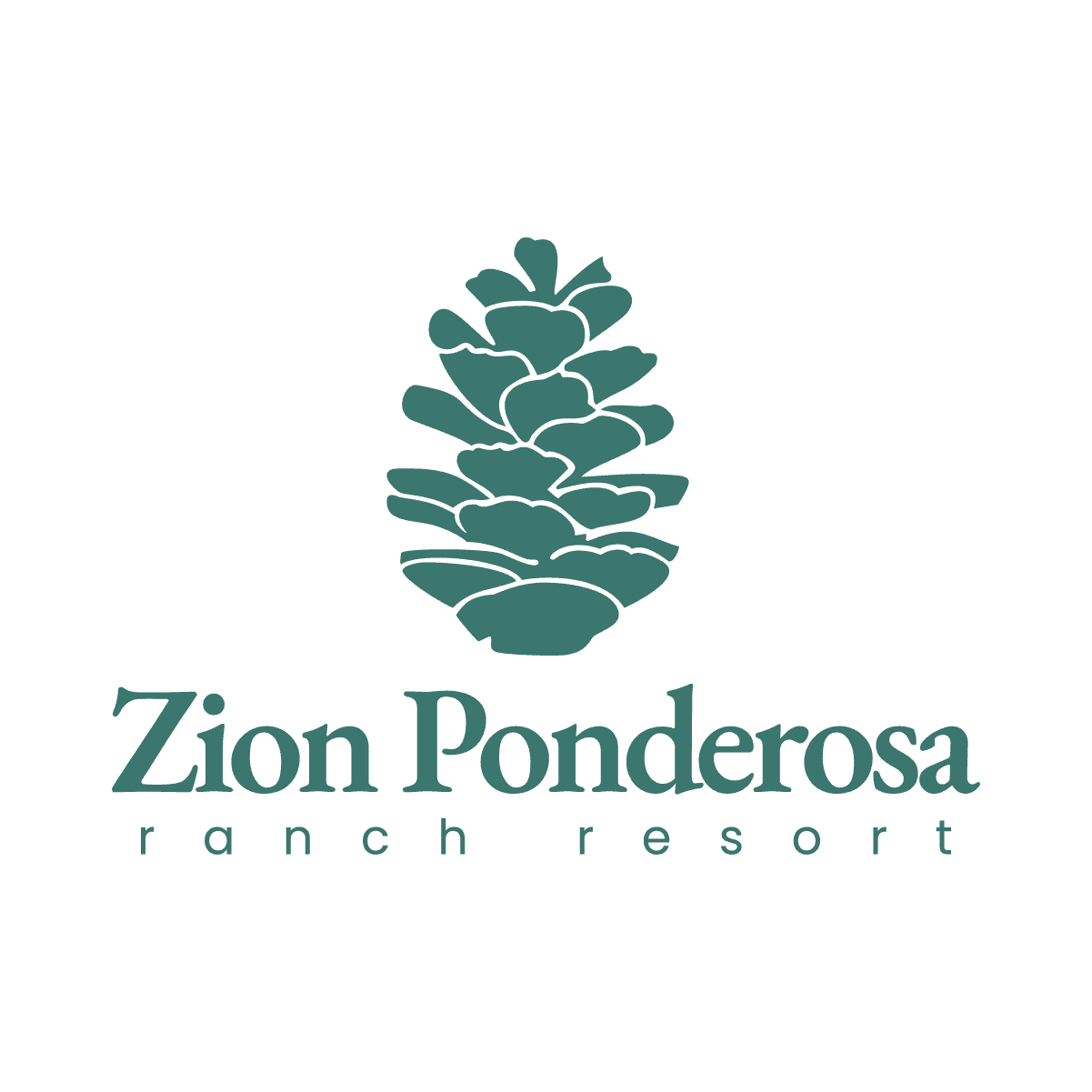 Logo of Zion Ponderosa Ranch Resort featuring a stylized pine cone design.