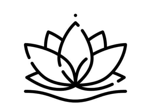 A simple line drawing of a lotus flower.
