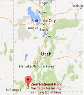Map of how to get to Zions National Park and Zion National Park Entrances