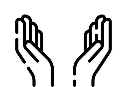 Two open hands facing upwards in a minimalist style.