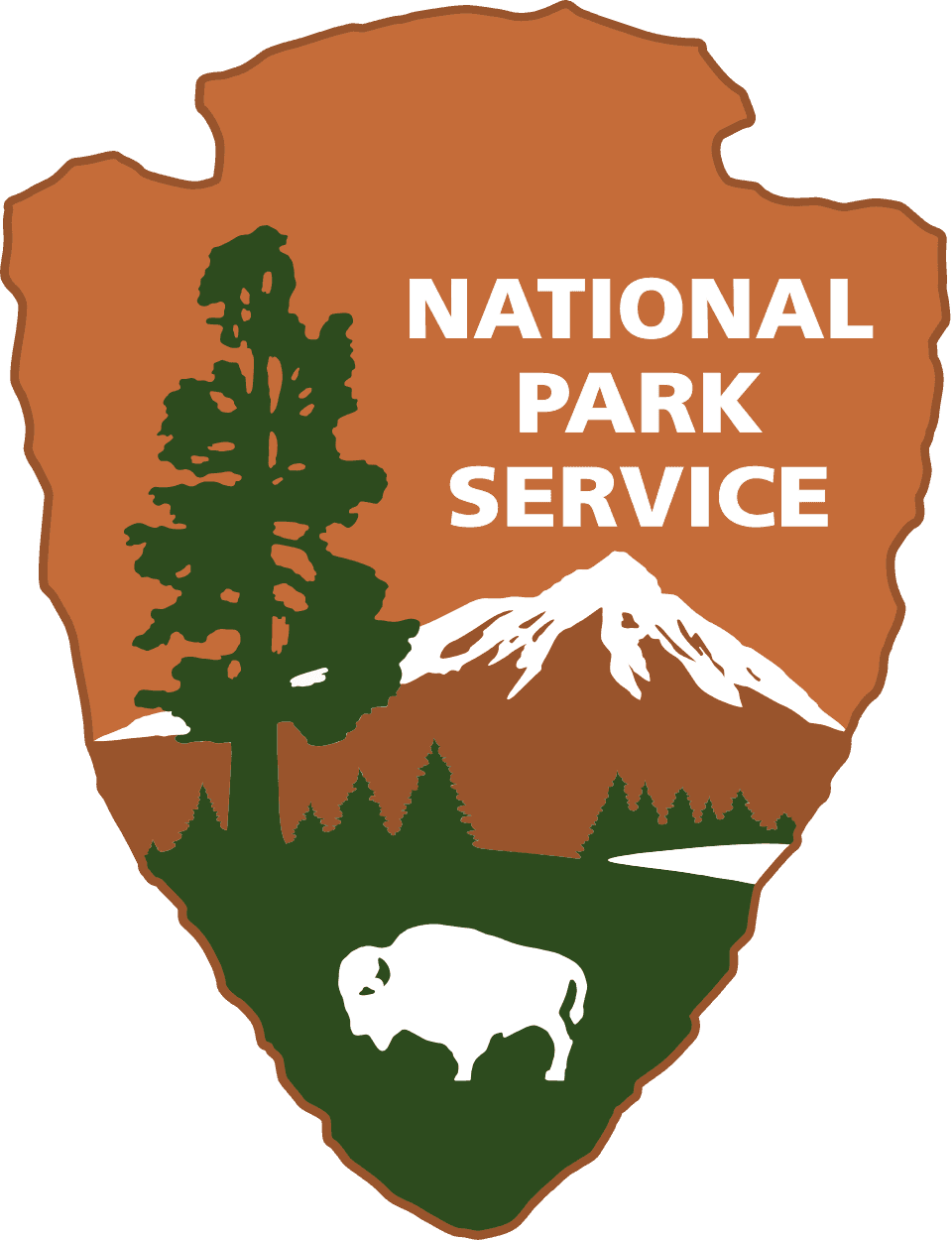 Logo of the National Park Service featuring a tree, mountains, and a bison silhouette.