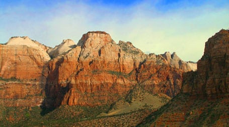 A morning view of the main canyon of Zion National Park