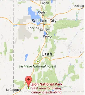 Map of how to get to Zions National Park and Zion National Park Entrances