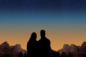 the silhouettes of a couple star gazing at Zion national park