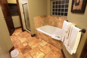 a clean and tiled bathroom in a vacation home near Zion National Park
