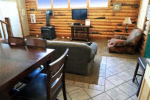 a comfortable living room in a cabin at zion ponderosa ranch