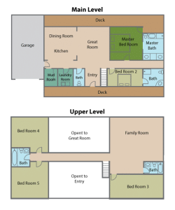 The floorplan of unit 728 at Zion Ponderosa ranch with a clear back ground