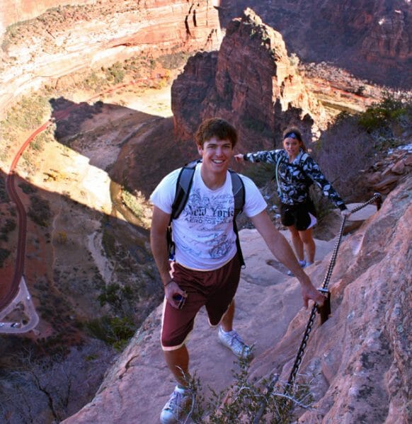 Teens hiking Angels Landing in Zion National Park