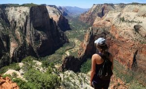 Woman at observation point zion national park