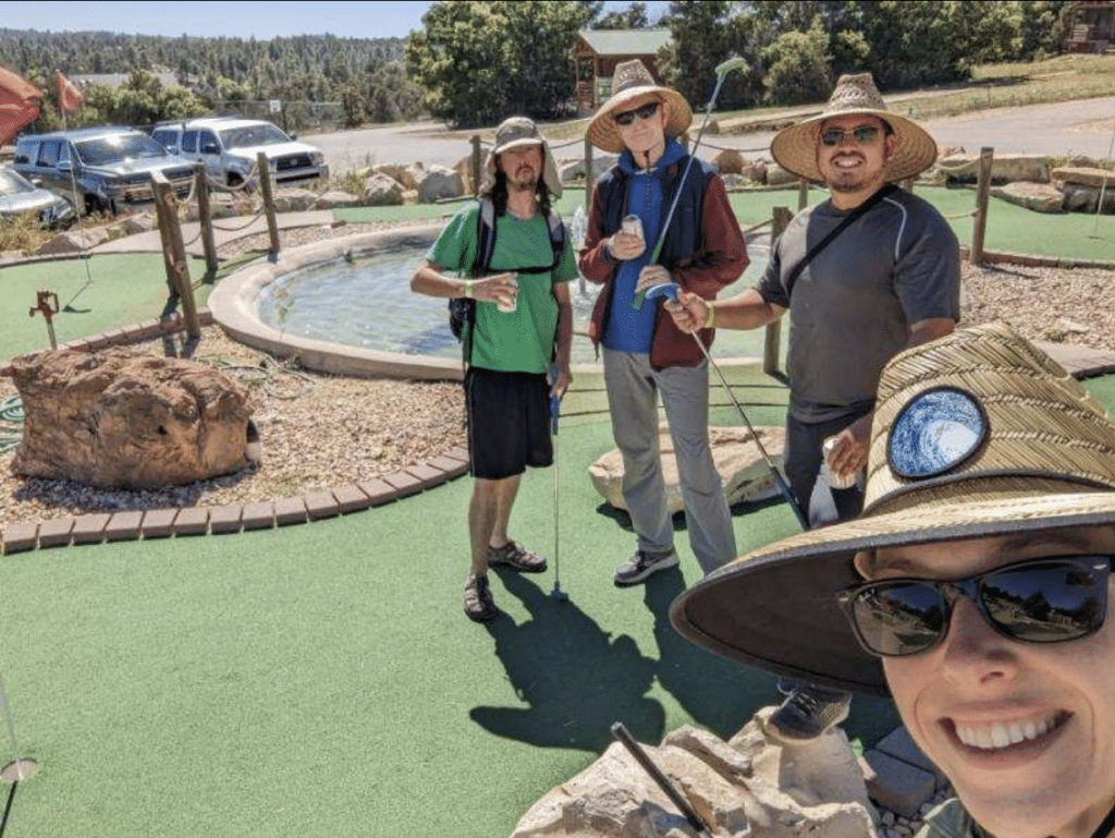 Playing miniature golf at Zion Ponderosa