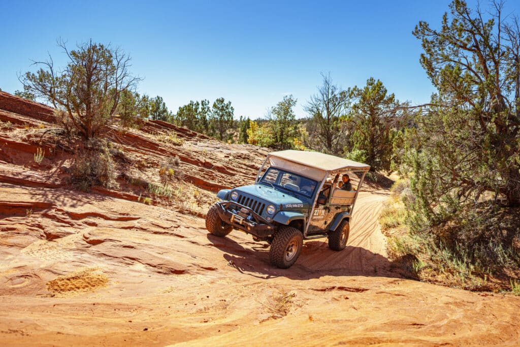 a jeep on pink sand